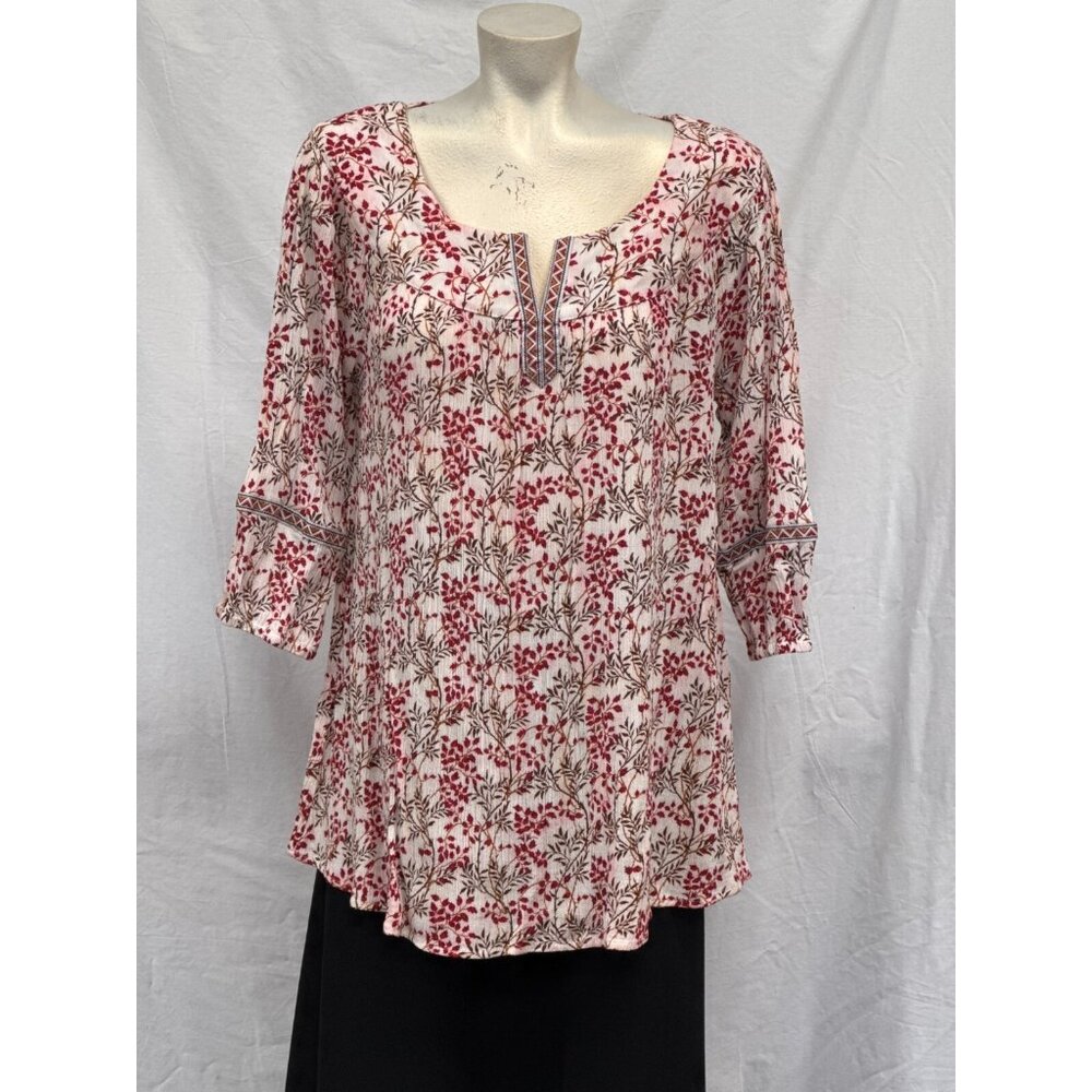 Indigo Soul Womens Multicolor Floral Rayon 3/4 Sleeve V-Neck Blouse Size L Flowy